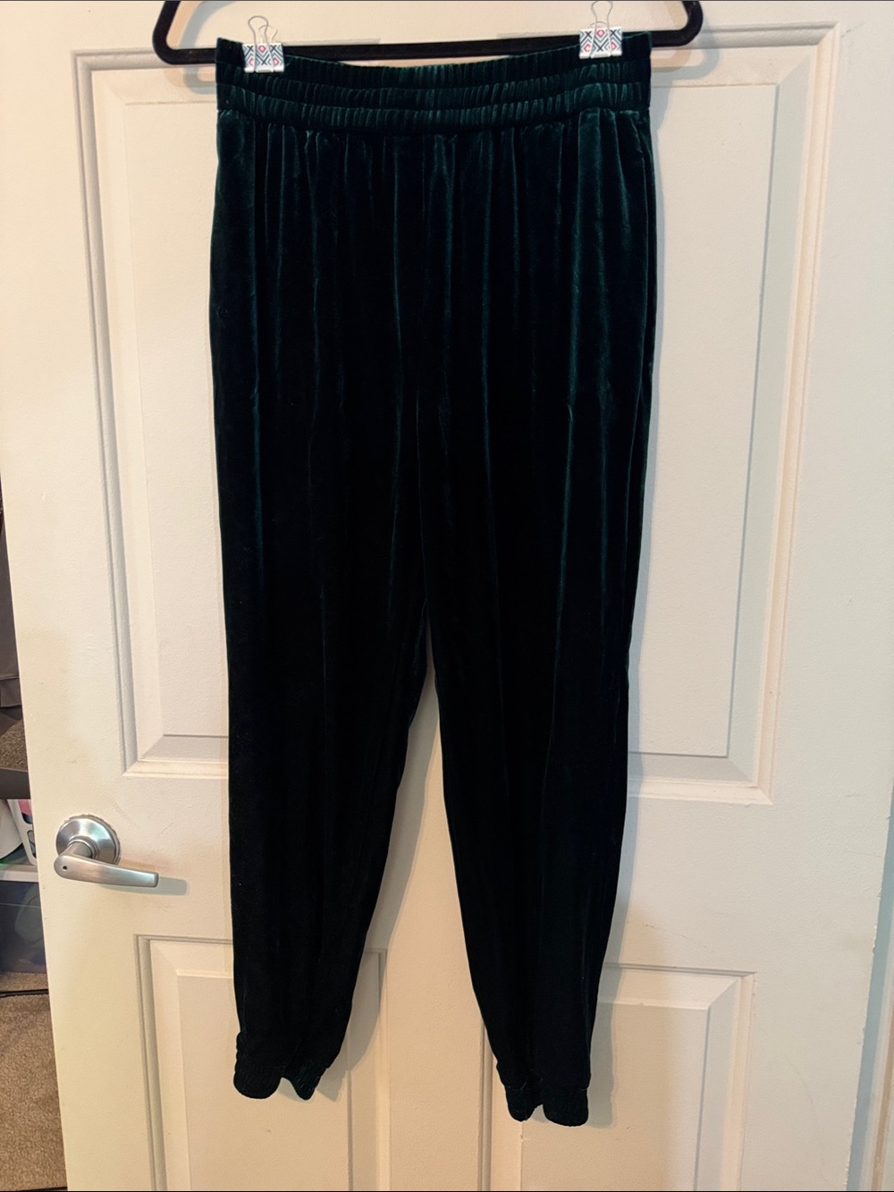 Skies Are Blue Dark Green Velvet Jogger Pants